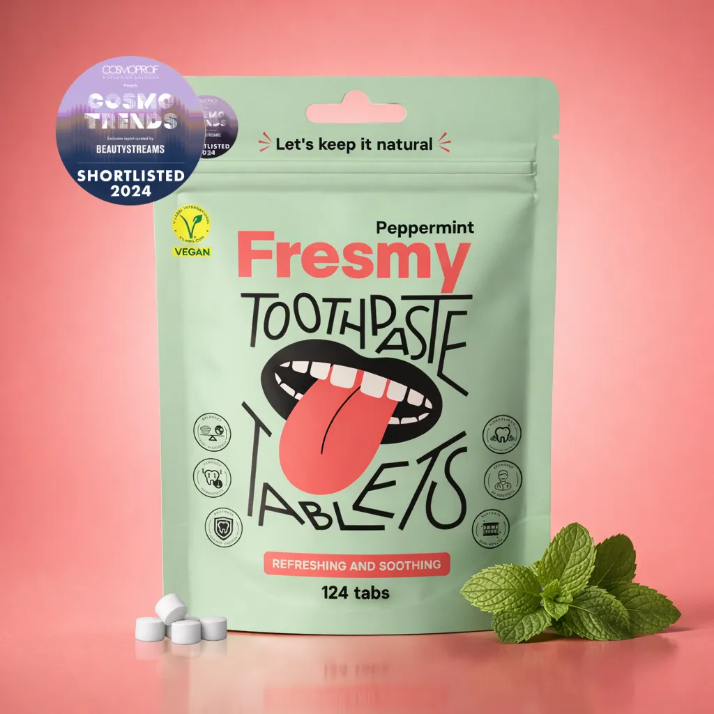 N124_Peppermint_studio_webpage_tabs_CP Peppermint toothpaste tablets in paper bag, 124pc / Piparmündi hambapasta tabletid paberpakendis, 124tk