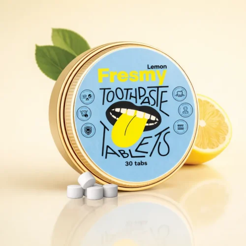 Lemon toothpaste tablets in aluminium tin, 30 tablets