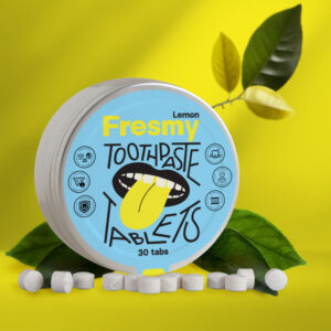 Lemon toothpaste tablets in aluminium tin, 30 tablets
