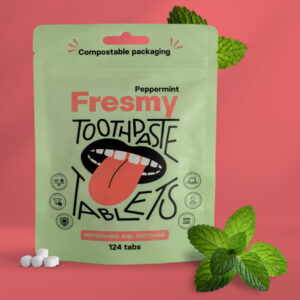 Peppermint toothpaste tablets in paper bag, 124 tablets